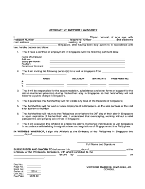 Affidavit of Support for Singapore Visit