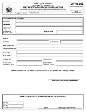 Philippines Travel Tax Exemption Certification