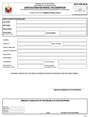 Philippines Travel Tax Exemption Certification