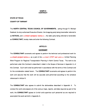 Fillable Online nctcog Sample Contract - North Central Texas Council of ...