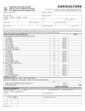 Missouri State Fair Agriculture Entry Form