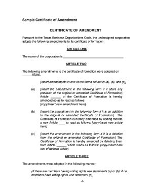 Certificate of Amendment for Texas Corporation