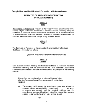 Texas Restated Certificate of Formation with Amendments