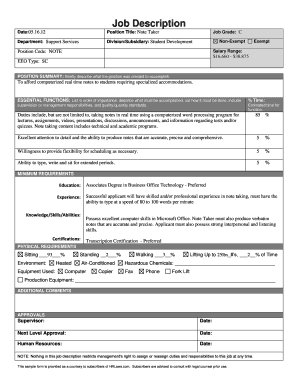 Note Taker Job Description