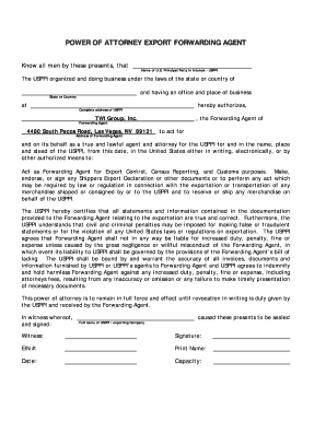 Power of Attorney for Export Forwarding Agent