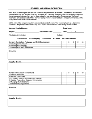 Formal Observation Form for Licensed Faculty