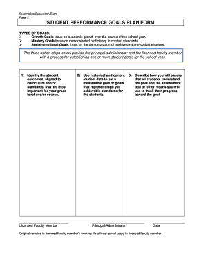Student Performance Goals Plan Form