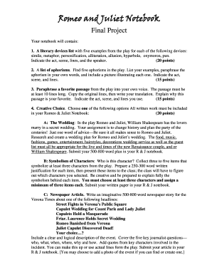 Romeo and Juliet Literary Analysis Notebook
