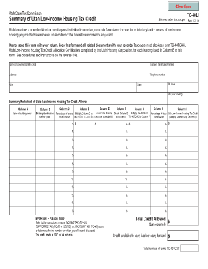 Utah Low-Income Housing Tax Credit Form TC-40LI