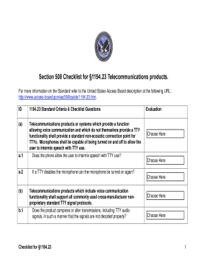 Section 508 Checklist for Telecommunications Products