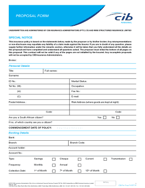 South African Insurance Proposal Form