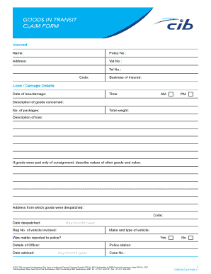 GOODS IN TRANSIT CLAIM FORM - CIB Insurance