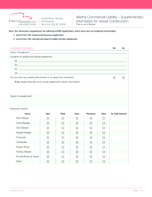 Marine Commercial Liability Vessel Construction Form