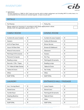 Home Inventory Insurance Form