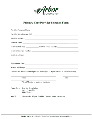 Primary Care Provider Selection Form