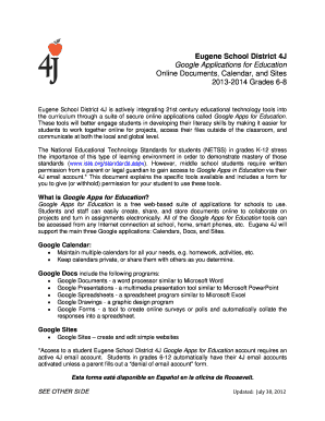 Eugene School District 4J Google Apps for Education Permission Form