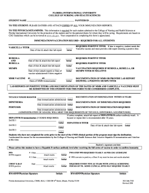 Florida International University Nursing Immunization Form