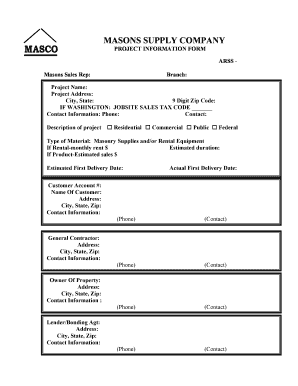 Masons Supply Company Project Information Form