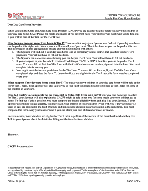 Child and Adult Care Food Program Tier I Income Eligibility Form