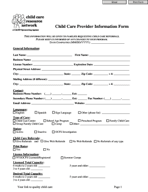 Child Care Provider Information Form