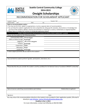 Letter of recommendation form - Seattle Community Colleges