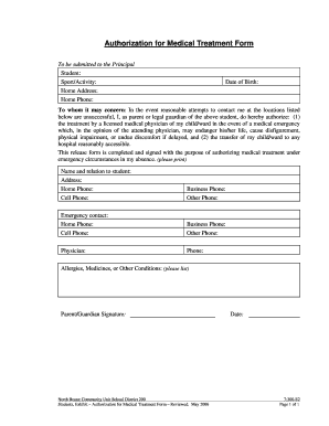 Authorization for Medical Treatment Form