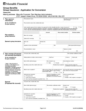 Manulife Group Life Conversion Application