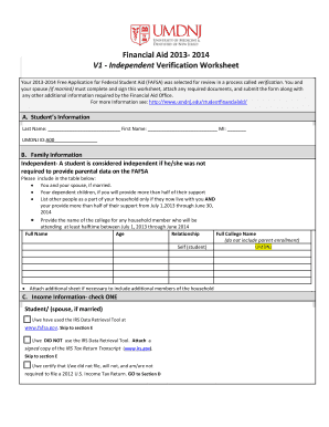 2013-2014 Independent Verification Worksheet
