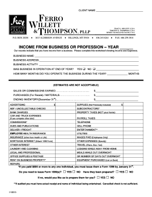 US Business Income Expense Form