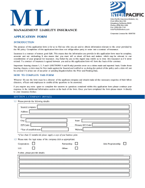 Management Liability Insurance Application Form