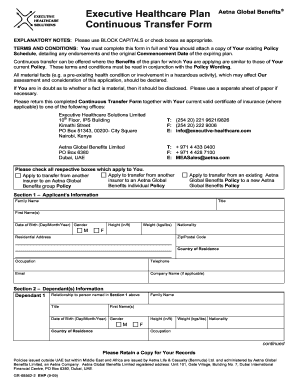 Aetna Global Benefits Continuous Transfer Form
