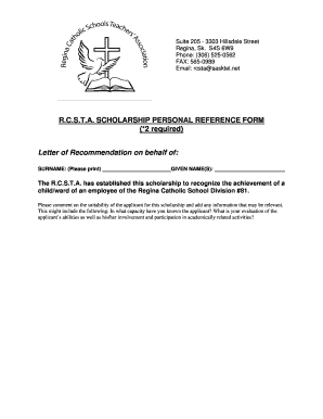 R.C.S.T.A. SCHOLARSHIP PERSONAL REFERENCE FORM (*2 ...