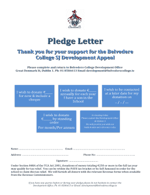 Pledge Letter Thank you for your support for the Belvedere College SJ Development Appeal - belvederecollege