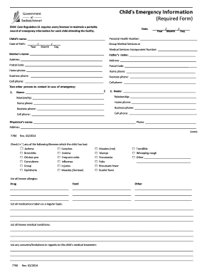 Child Emergency Information Form