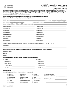Child Health Resume Form