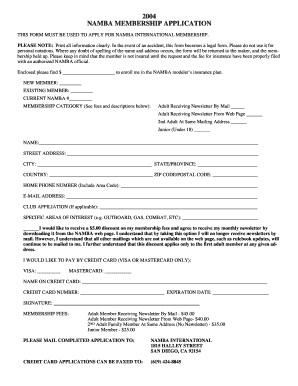 NAMBA Membership Application