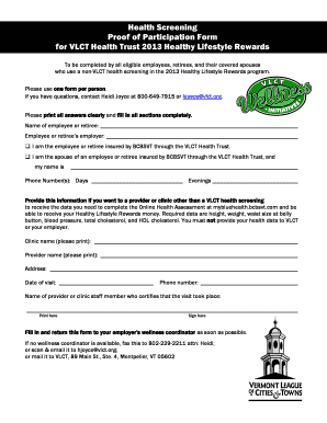 VLCT Health Trust 2013 Healthy Lifestyle Rewards Form