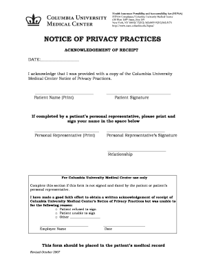 HIPAA Notice of Privacy Practices Acknowledgment