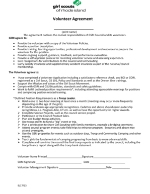 Girl Scout Volunteer Agreement
