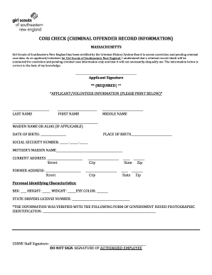 CORI Check Application Form