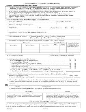 Notice and Proof of Claim for Disability Benefits