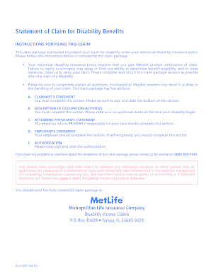 Statement of Claim for Disability Benefits