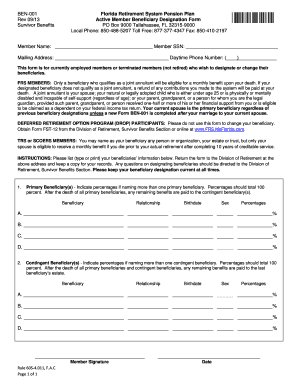 Florida Retirement System Pension Plan Beneficiary Designation Form