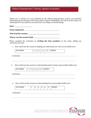 Patient Empowerment Training Evaluation Form
