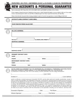 New Accounts & Personal Guarantee