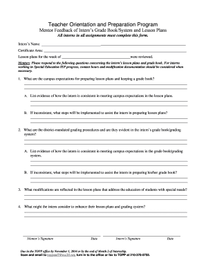 Orientation feedback form - lesson plan feedback form