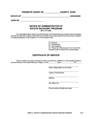 Ohio Notice to Administrator of Estate Recovery Program