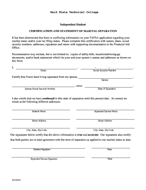 Independent Student Certification and Statement of Marital Separation