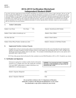 2014–2015 Verification Worksheet for SNAP