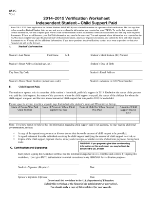 2014–2015 Verification Worksheet for Child Support Paid